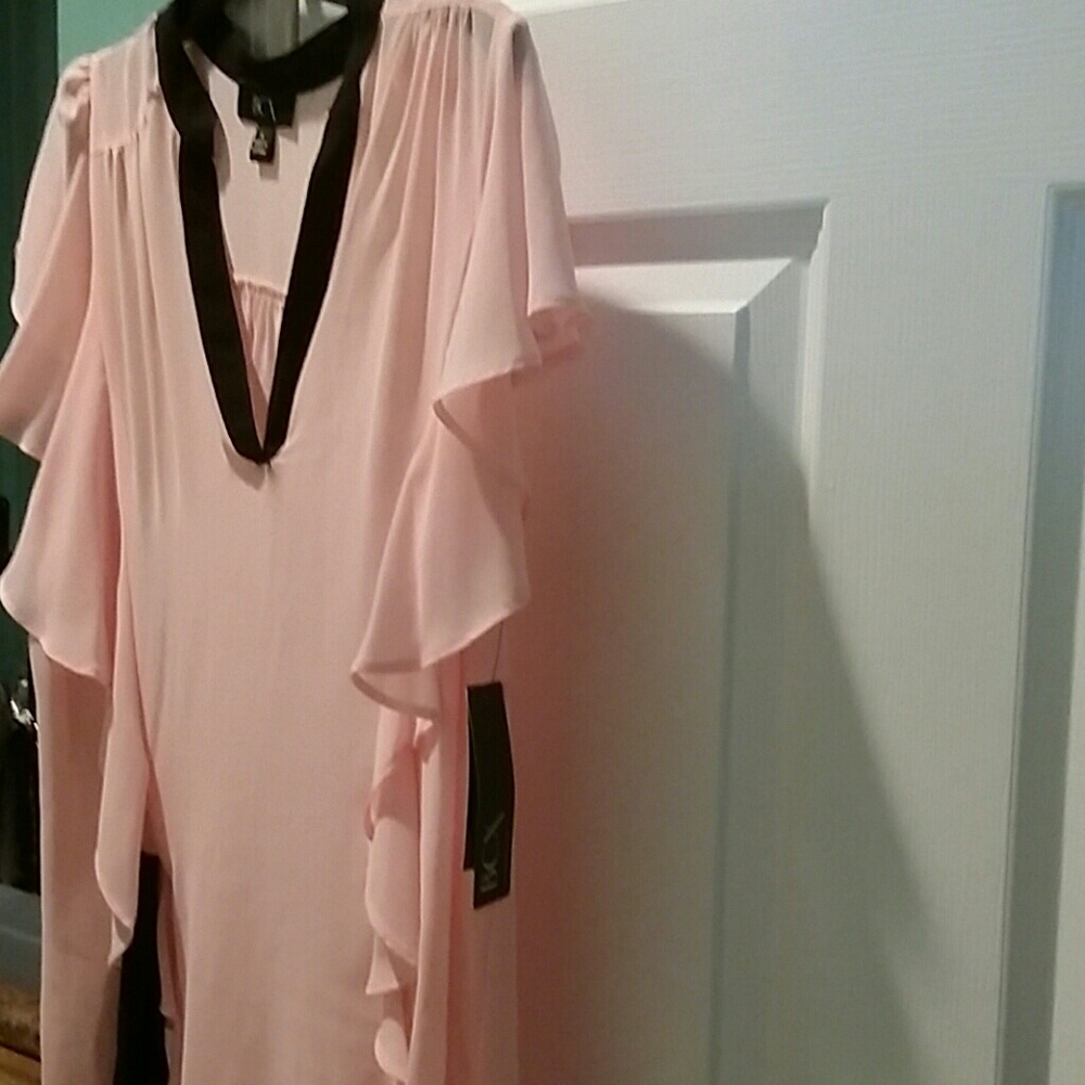 NWT BEAUTIFUL pink and black sheer blouse Size L